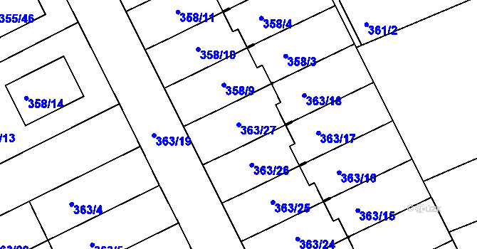Parcela st. 363/27 v KÚ Koterov, Katastrální mapa