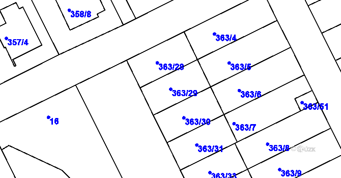 Parcela st. 363/29 v KÚ Koterov, Katastrální mapa
