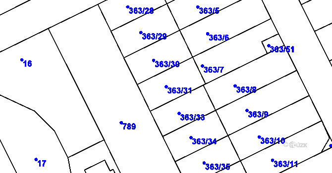 Parcela st. 363/31 v KÚ Koterov, Katastrální mapa