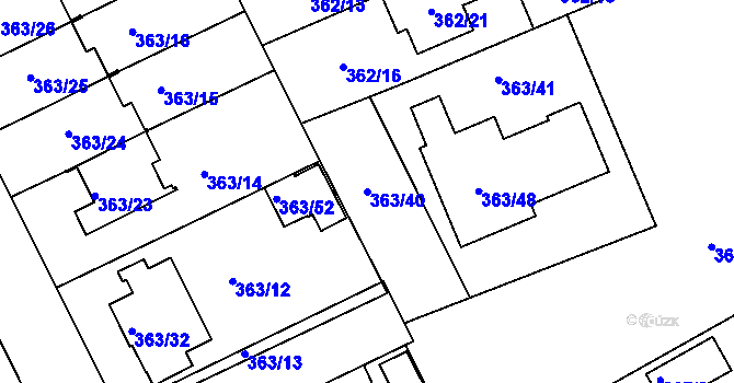 Parcela st. 363/40 v KÚ Koterov, Katastrální mapa