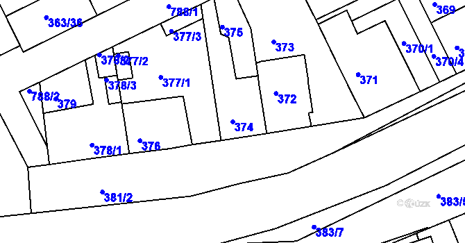 Parcela st. 374 v KÚ Koterov, Katastrální mapa