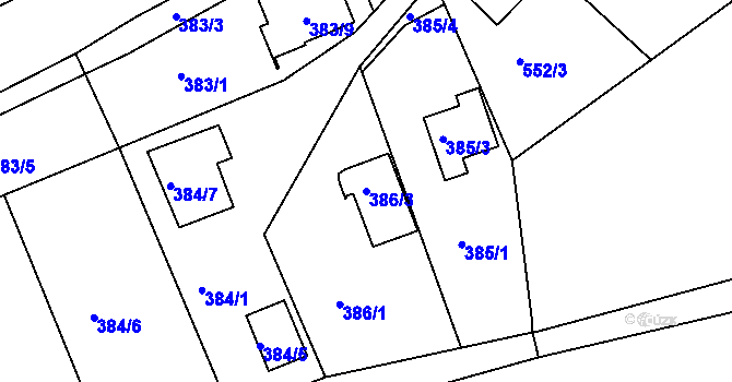 Parcela st. 386/3 v KÚ Koterov, Katastrální mapa