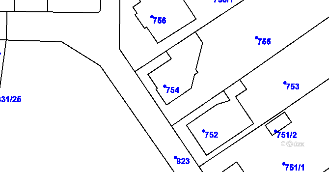 Parcela st. 754 v KÚ Koterov, Katastrální mapa