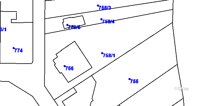 Parcela st. 758/1 v KÚ Koterov, Katastrální mapa