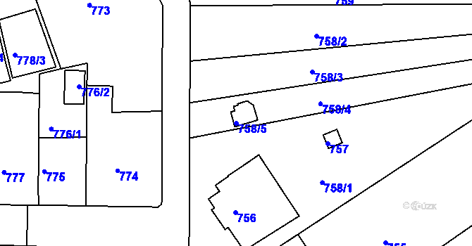 Parcela st. 758/5 v KÚ Koterov, Katastrální mapa