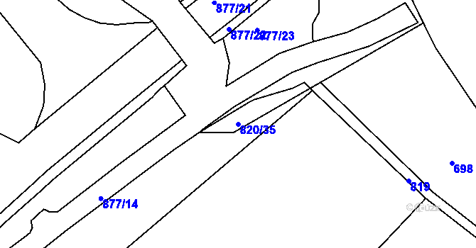 Parcela st. 820/35 v KÚ Koterov, Katastrální mapa