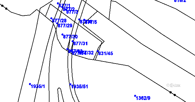 Parcela st. 831/45 v KÚ Koterov, Katastrální mapa
