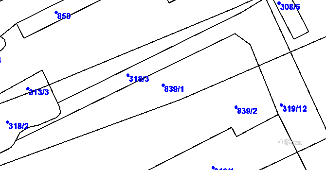 Parcela st. 839/1 v KÚ Koterov, Katastrální mapa