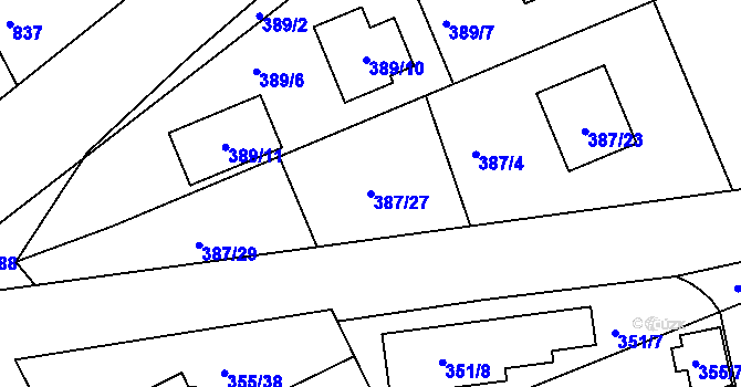 Parcela st. 387/27 v KÚ Koterov, Katastrální mapa