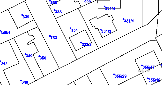 Parcela st. 333/2 v KÚ Koterov, Katastrální mapa