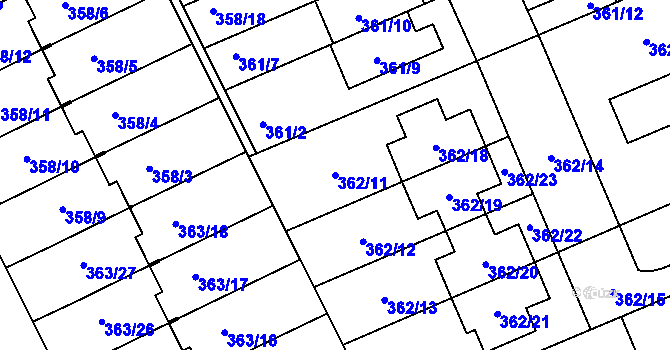 Parcela st. 362/11 v KÚ Koterov, Katastrální mapa