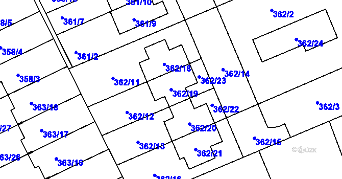 Parcela st. 362/19 v KÚ Koterov, Katastrální mapa