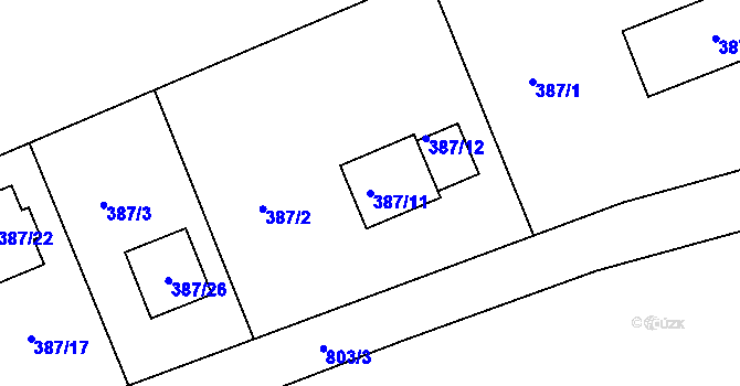 Parcela st. 387/11 v KÚ Koterov, Katastrální mapa
