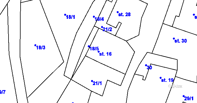Parcela st. 16 v KÚ Kotlasy, Katastrální mapa