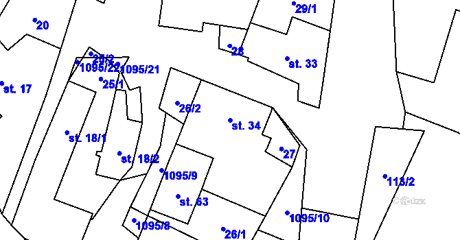 Parcela st. 34 v KÚ Kotlasy, Katastrální mapa