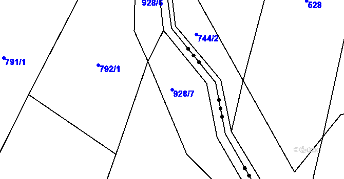 Parcela st. 928/7 v KÚ Kotlasy, Katastrální mapa