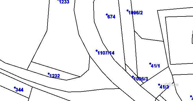 Parcela st. 1107/14 v KÚ Kotlasy, Katastrální mapa
