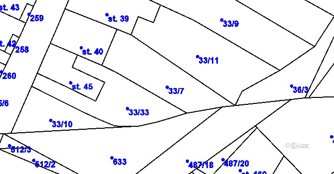 Parcela st. 33/7 v KÚ Kotopeky, Katastrální mapa