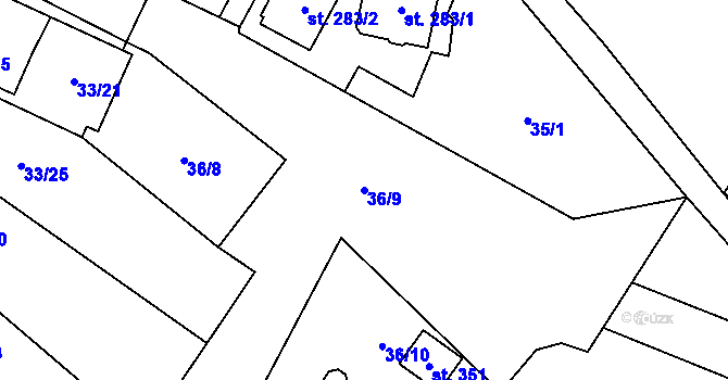 Parcela st. 36/9 v KÚ Kotopeky, Katastrální mapa
