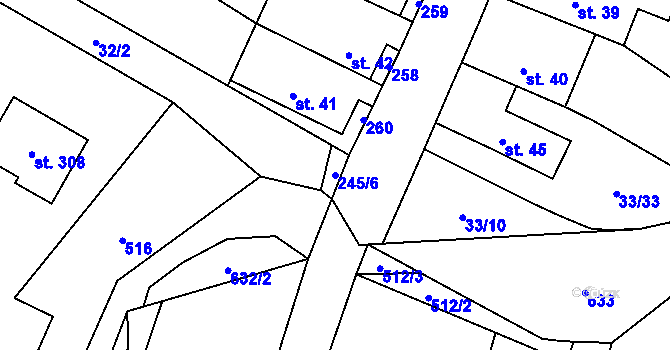 Parcela st. 245/6 v KÚ Kotopeky, Katastrální mapa