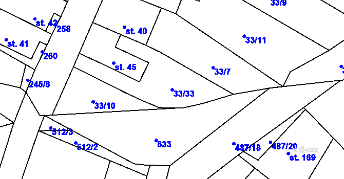 Parcela st. 33/33 v KÚ Kotopeky, Katastrální mapa