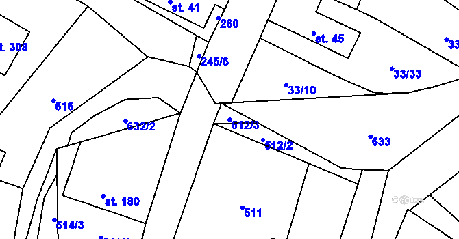Parcela st. 512/3 v KÚ Kotopeky, Katastrální mapa