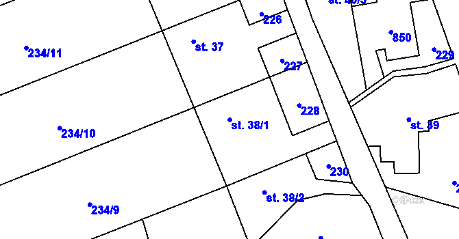 Parcela st. 38/1 v KÚ Kotvrdovice, Katastrální mapa