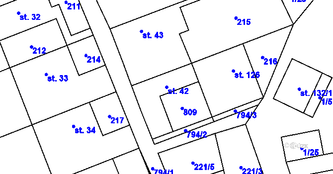 Parcela st. 42 v KÚ Kotvrdovice, Katastrální mapa