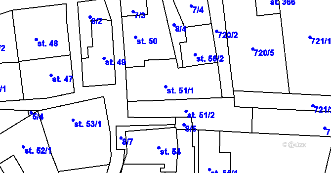 Parcela st. 51/1 v KÚ Kotvrdovice, Katastrální mapa