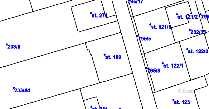 Parcela st. 169 v KÚ Kotvrdovice, Katastrální mapa