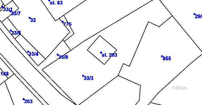 Parcela st. 203 v KÚ Kotvrdovice, Katastrální mapa