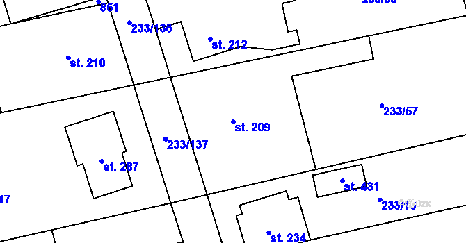 Parcela st. 209 v KÚ Kotvrdovice, Katastrální mapa