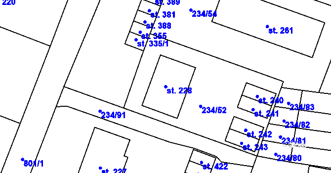Parcela st. 228 v KÚ Kotvrdovice, Katastrální mapa