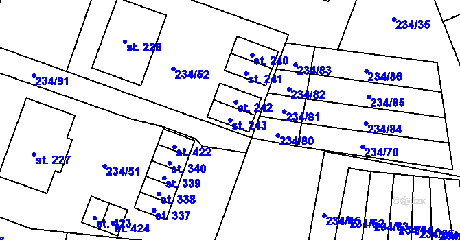 Parcela st. 243 v KÚ Kotvrdovice, Katastrální mapa