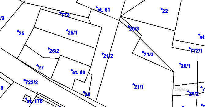Parcela st. 21/2 v KÚ Kotvrdovice, Katastrální mapa