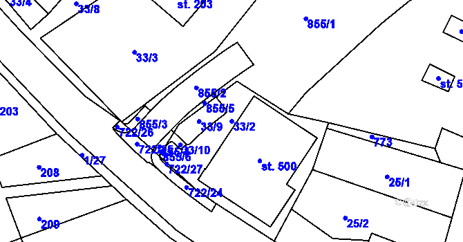 Parcela st. 33/2 v KÚ Kotvrdovice, Katastrální mapa