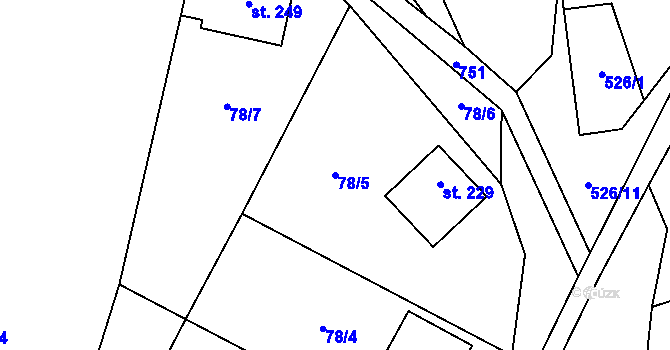 Parcela st. 78/5 v KÚ Kotvrdovice, Katastrální mapa