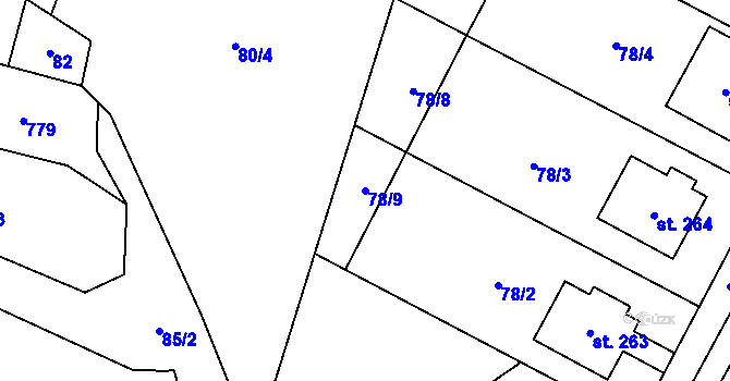 Parcela st. 78/9 v KÚ Kotvrdovice, Katastrální mapa
