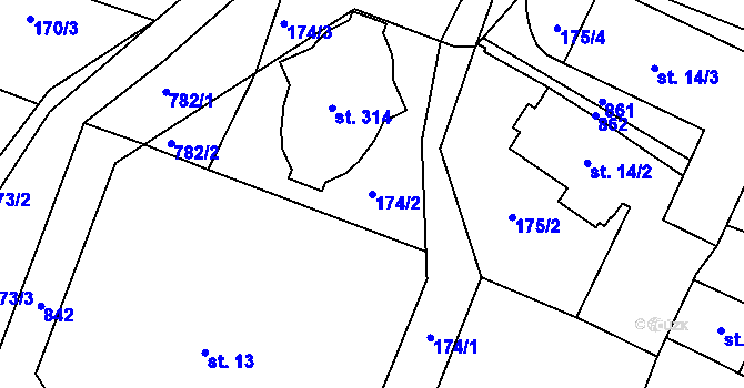 Parcela st. 174/2 v KÚ Kotvrdovice, Katastrální mapa
