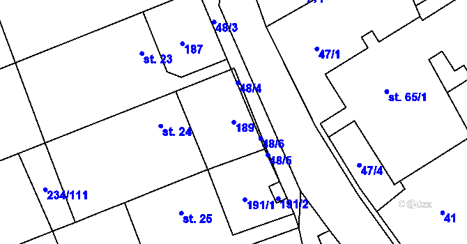 Parcela st. 189 v KÚ Kotvrdovice, Katastrální mapa