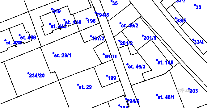 Parcela st. 197/1 v KÚ Kotvrdovice, Katastrální mapa