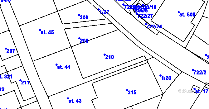 Parcela st. 210 v KÚ Kotvrdovice, Katastrální mapa