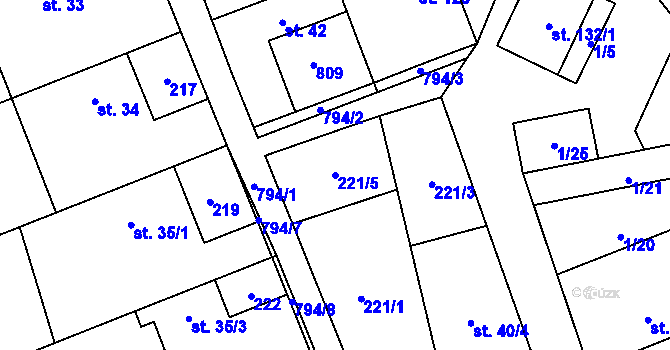 Parcela st. 221/5 v KÚ Kotvrdovice, Katastrální mapa