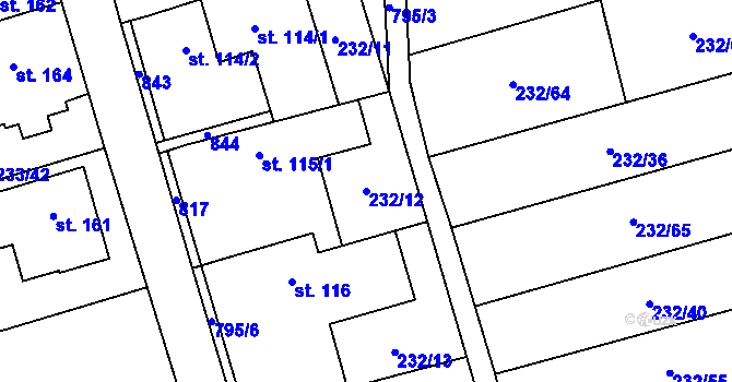 Parcela st. 232/12 v KÚ Kotvrdovice, Katastrální mapa