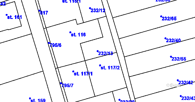 Parcela st. 232/13 v KÚ Kotvrdovice, Katastrální mapa