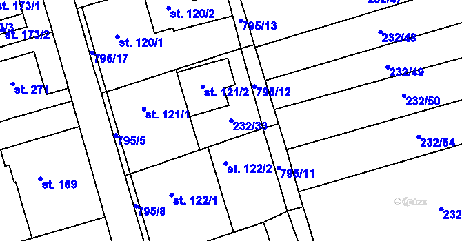 Parcela st. 232/33 v KÚ Kotvrdovice, Katastrální mapa