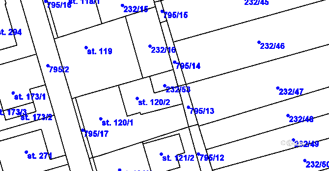 Parcela st. 232/53 v KÚ Kotvrdovice, Katastrální mapa
