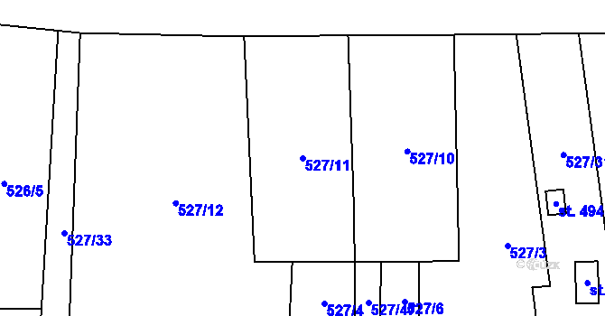 Parcela st. 527/11 v KÚ Kotvrdovice, Katastrální mapa