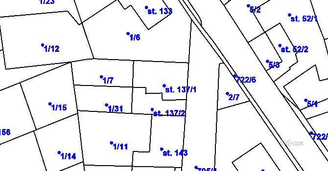 Parcela st. 137/1 v KÚ Kotvrdovice, Katastrální mapa