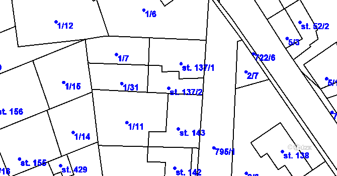 Parcela st. 137/2 v KÚ Kotvrdovice, Katastrální mapa